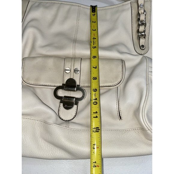 B Makowsky Leather Handbag Shoulder Bag Cream Hobo - Picture 4 of 13